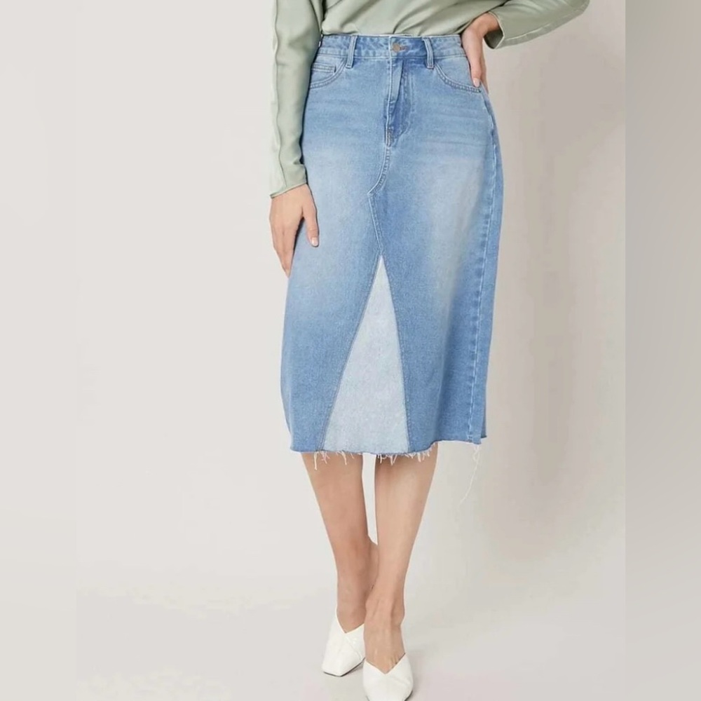 Blue Denim Midi Skirt